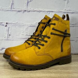 Remonte Tex Yellow Leather Lace Up Boots Women's 38 US 7.5 Rieker Zip Lug Sole